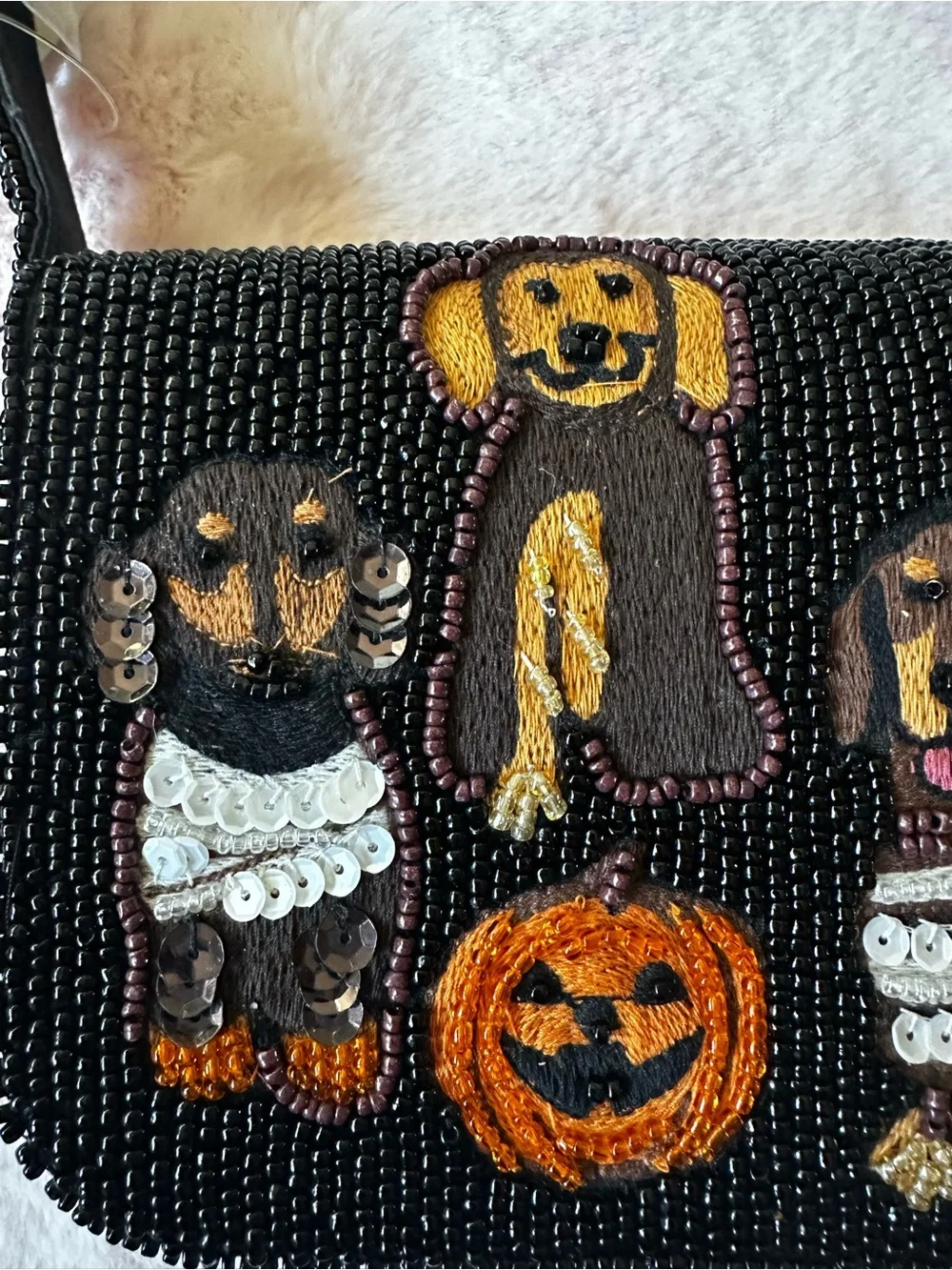 Dogs in Halloween Costumes Beaded Shoulder Bag Purse NWT